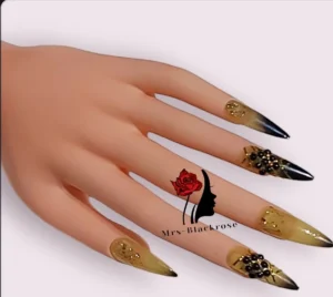 Press On Nails HM012 – Mrs-Blackrose Elegant Reusable Nail Set