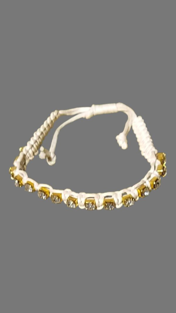 White Cord Bracelet With Strass Stones – Adjustable & Elegant